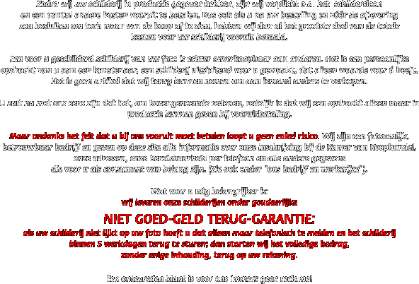 Zodra wij uw schilderij in productie gegeven hebben, zijn wij verplicht o.a. het  schildersloon 